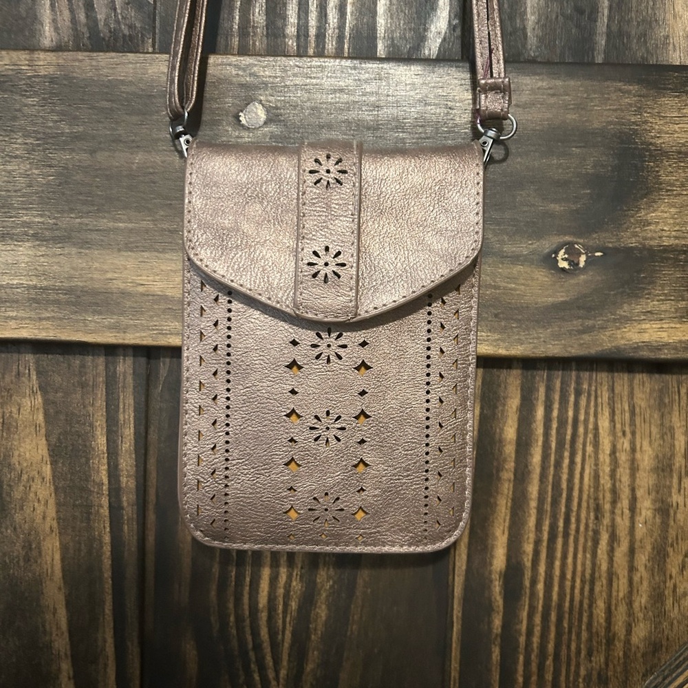 Source Unknown Brown Crossbody Bag with Perforated Design